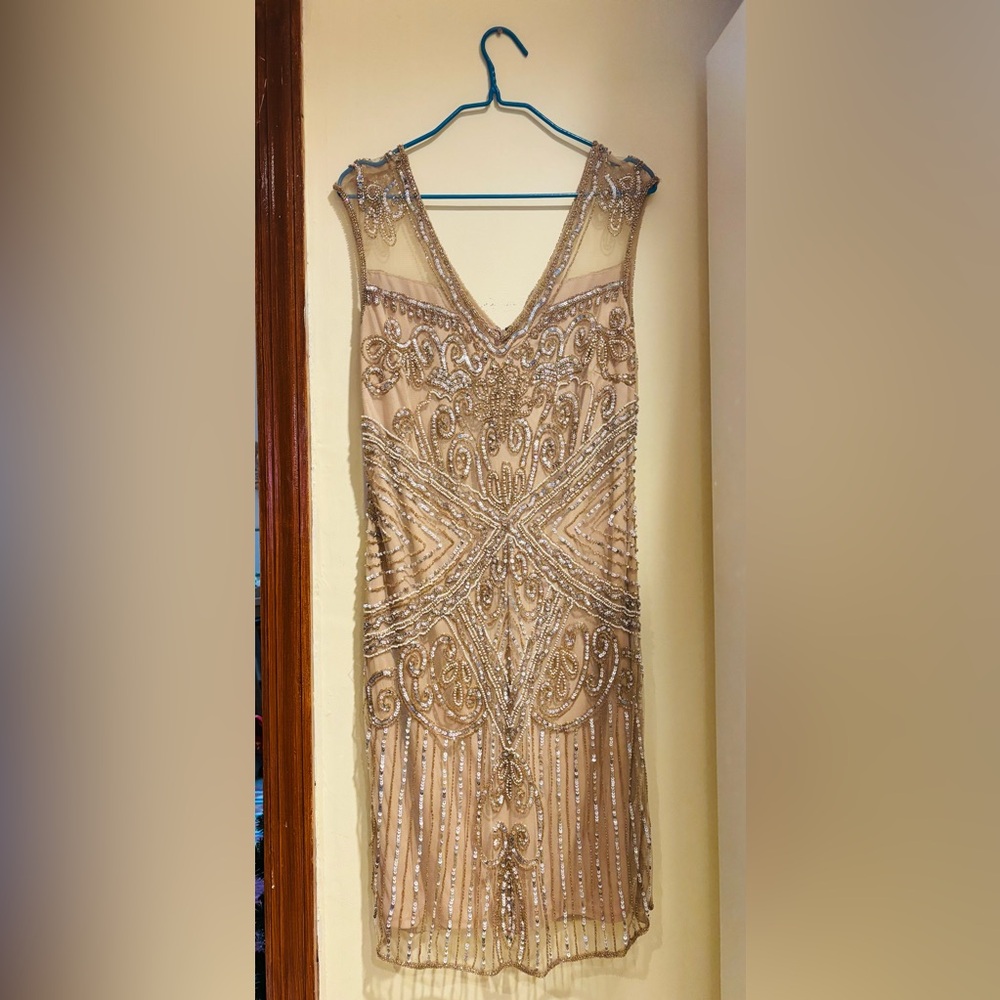 Elegant Beaded Champagne Cocktail Dress